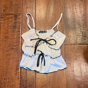 Blue Blush White Ruffled Camisole